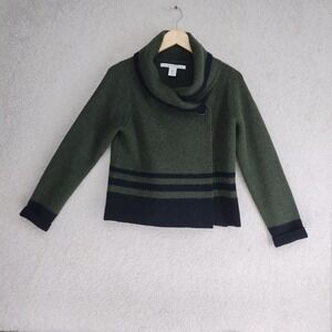 Max Studio Cardigan Womens M Shawl Collar Button Front Green Black Striped